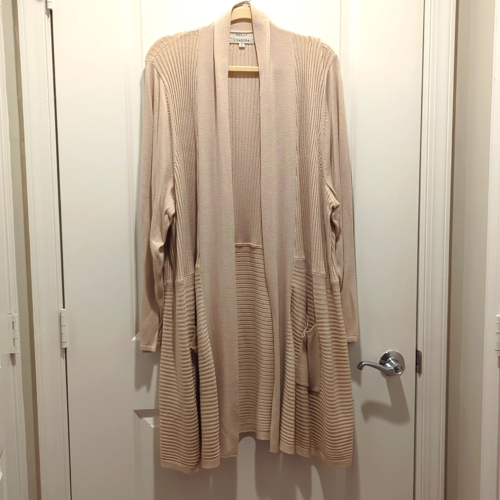 Molly & Isadora Cream Ribbed Open Front Cardigan Size 4x